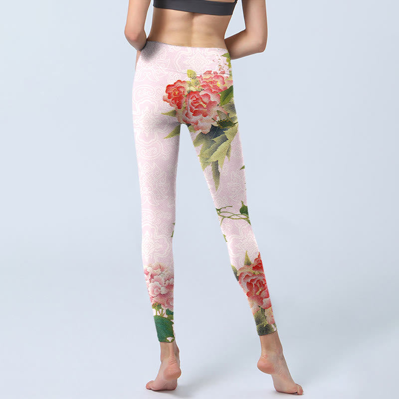 Leggings de sport à imprimé fleurs et feuilles d'hibiscus Buddha Stones Pantalon de yoga pour femme - image 7