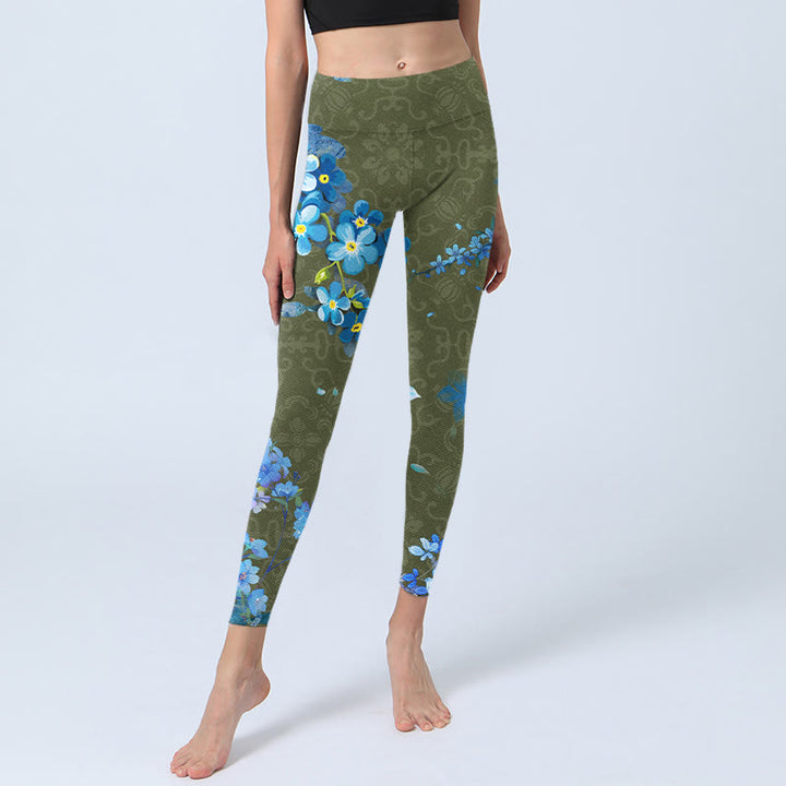 Leggings de sport à imprimé Buddha Stones Blue Flowers Butterflys Pantalon de yoga pour femme - image 6