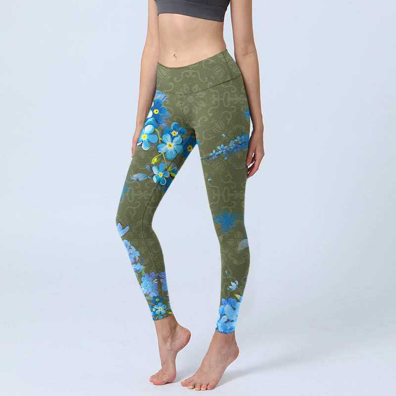 Leggings de sport à imprimé Buddha Stones Blue Flowers Butterflys Pantalon de yoga pour femme - Papillons - US18，UK/AU22，EU50 (4XL) - image 1