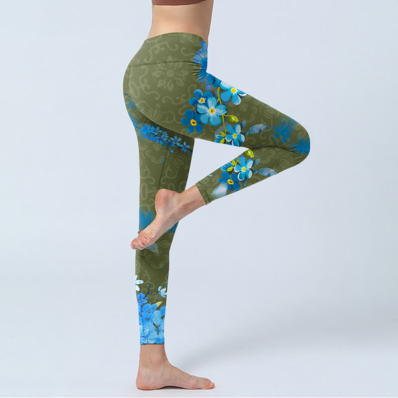 Leggings de sport à imprimé Buddha Stones Blue Flowers Butterflys Pantalon de yoga pour femme - image 4