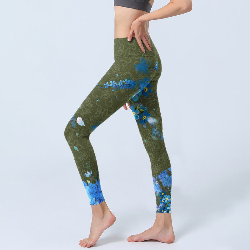 Leggings de sport à imprimé Buddha Stones Blue Flowers Butterflys Pantalon de yoga pour femme - image 3