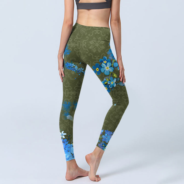 Leggings de sport à imprimé Buddha Stones Blue Flowers Butterflys Pantalon de yoga pour femme - image 5