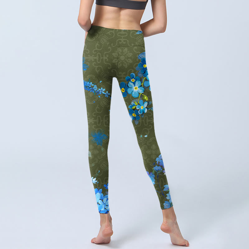 Leggings de sport à imprimé Buddha Stones Blue Flowers Butterflys Pantalon de yoga pour femme - image 7
