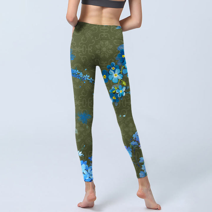 Leggings de sport à imprimé Buddha Stones Blue Flowers Butterflys Pantalon de yoga pour femme - image 7