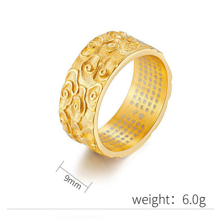 Bague calme en acier titane avec motif de cœur gravé et nuages de bon augure en Buddha Stones