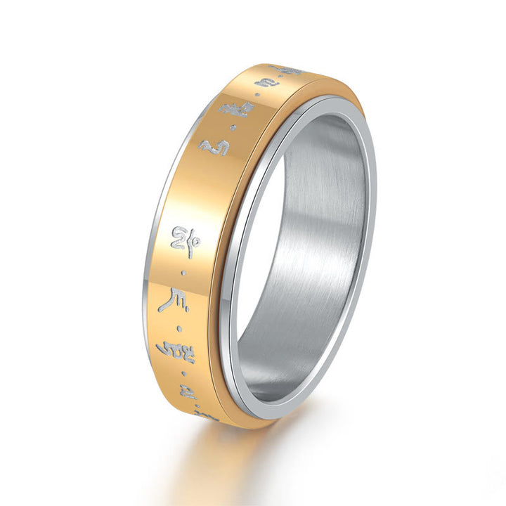 Bague rotative en acier titane avec mantra tibétain et Buddha Stones