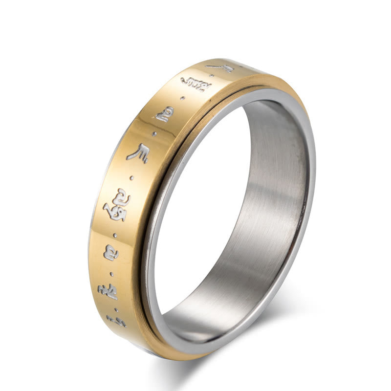 Bague rotative en acier titane avec mantra tibétain et Buddha Stones