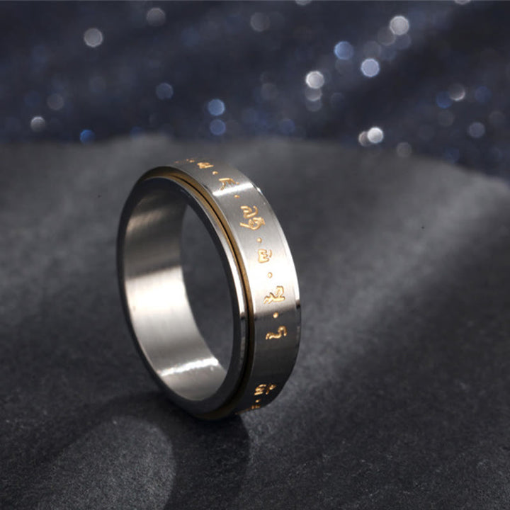 Bague rotative en acier titane avec mantra tibétain et Buddha Stones