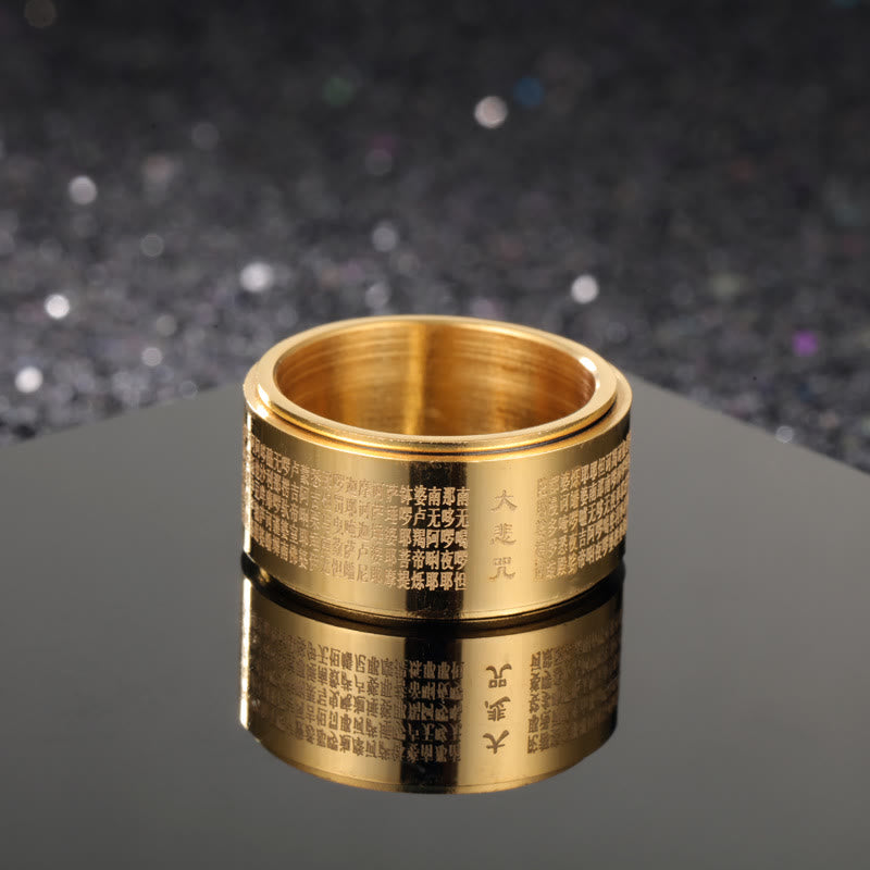 Bague rotative renforcée en acier titane sculpté avec mantra de la grande compassion de Buddha Stones