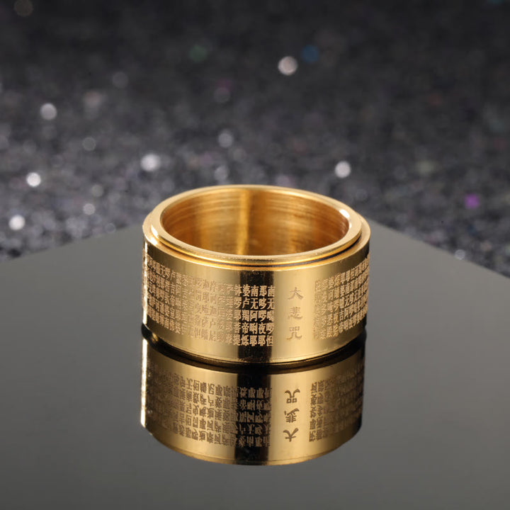 Bague rotative renforcée en acier titane sculpté avec mantra de la grande compassion de Buddha Stones