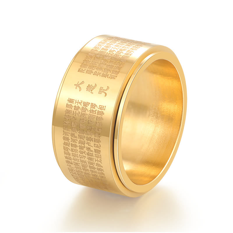 Bague rotative renforcée en acier titane sculpté avec mantra de la grande compassion de Buddha Stones