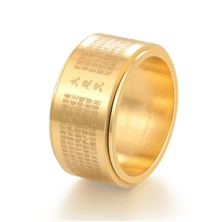 Bague rotative renforcée en acier titane sculpté avec mantra de la grande compassion de Buddha Stones - image 6