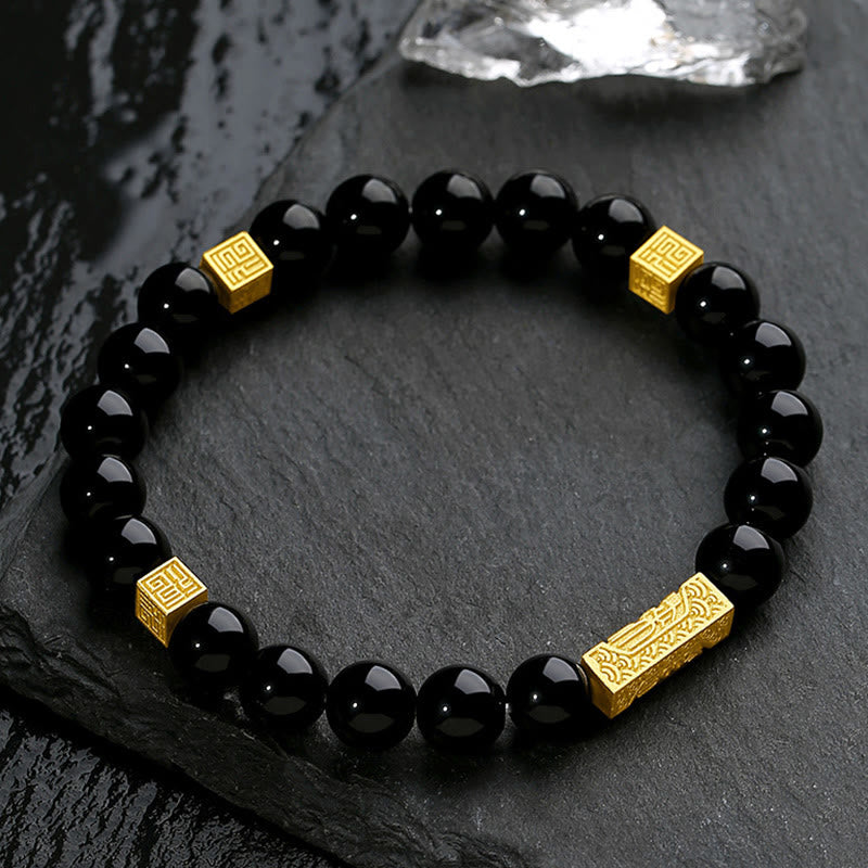 Bracelet de force en argent sterling 925 avec obsidienne noire et pierres de Buddha Stones Fu - image 2