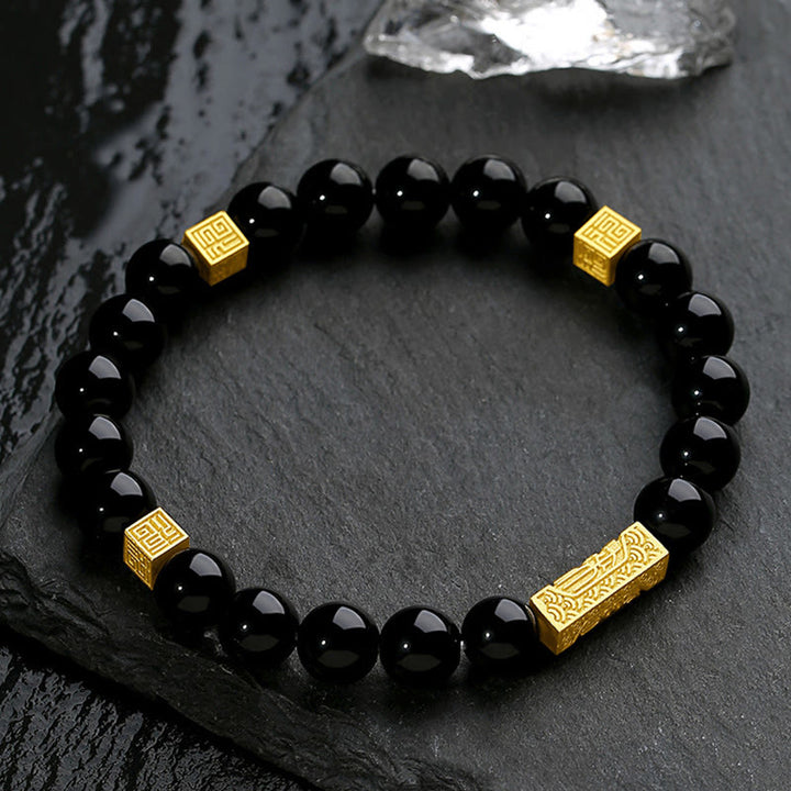 Bracelet de force en argent sterling 925 avec obsidienne noire et pierres de Buddha Stones Fu - image 2