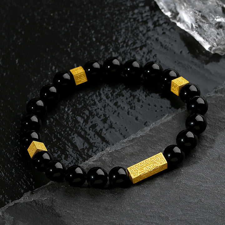 Bracelet de force en argent sterling 925 avec obsidienne noire et pierres de Buddha Stones Fu - image 3
