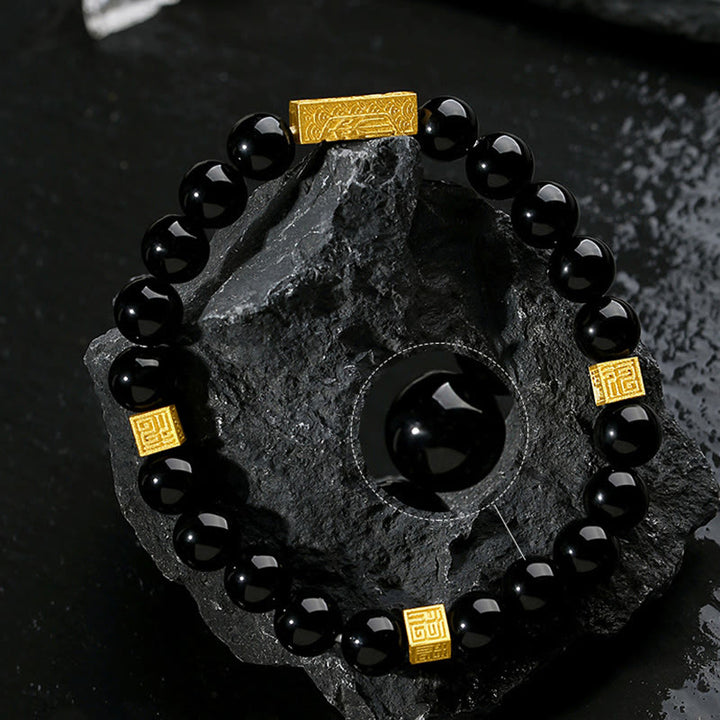 Bracelet de force en argent sterling 925 avec obsidienne noire et pierres de Buddha Stones Fu - image 4