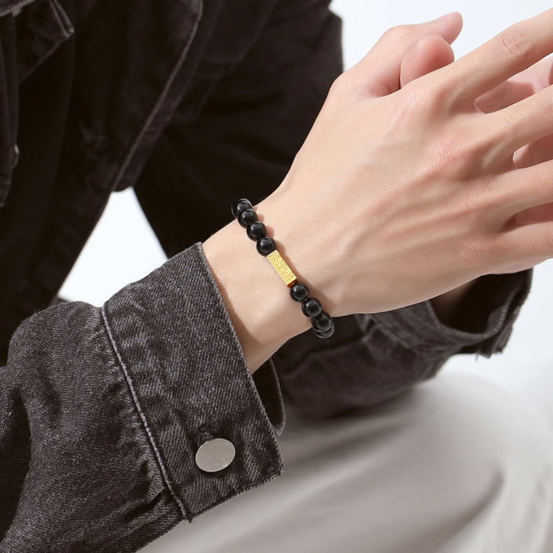 Bracelet de force en argent sterling 925 avec obsidienne noire et pierres de Buddha Stones Fu - image 9