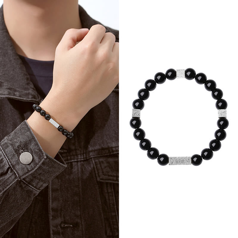 Bracelet de force en argent sterling 925 avec obsidienne noire et pierres de Buddha Stones Fu - Argent Obsidien Noir (Tour de poignet : 17-19 cm) - image 13