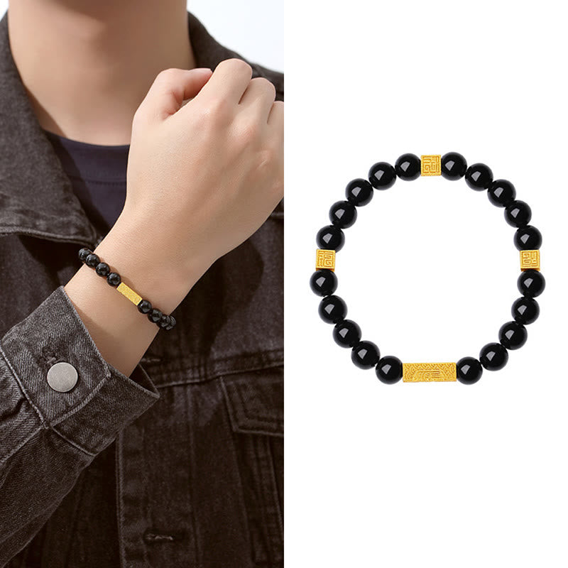 Bracelet de force en argent sterling 925 avec obsidienne noire et pierres de Buddha Stones Fu - image 10