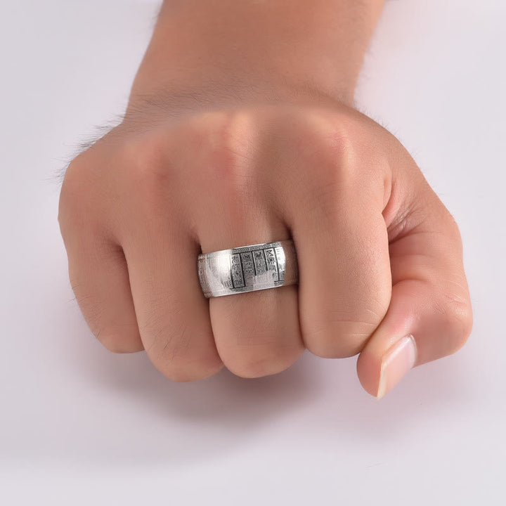 Bague d'équilibre en acier titane avec motifs gravés de caractères chinois et Buddha Stones