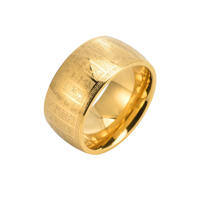 Bague d'équilibre en acier titane avec motifs gravés de caractères chinois et Buddha Stones