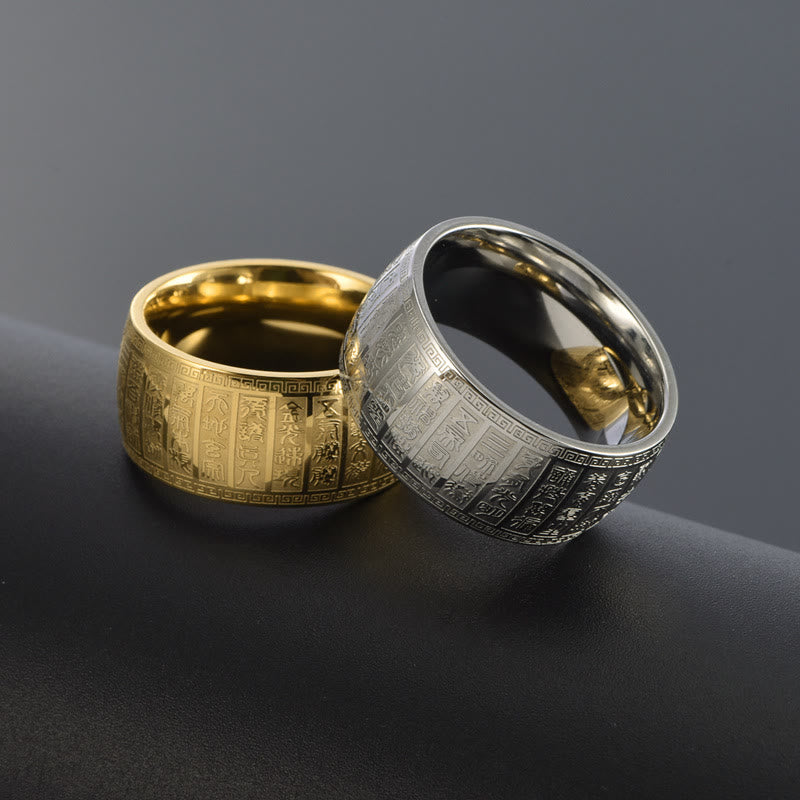 Bague d'équilibre en acier titane avec motifs gravés de caractères chinois et Buddha Stones