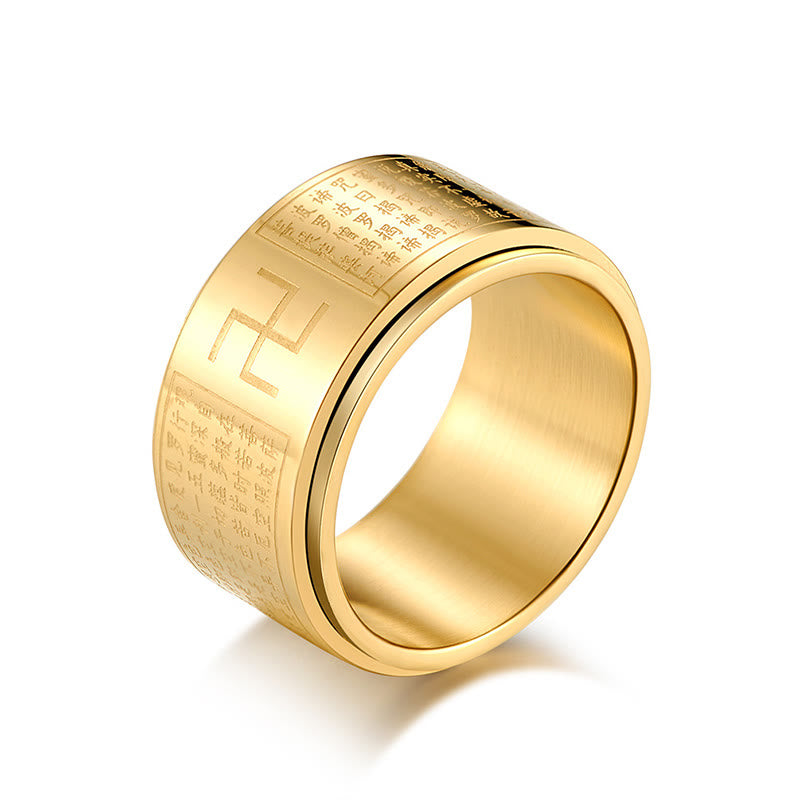 Bague rotative porte-bonheur en acier titane Buddha Stones et Sutra du cœur Swastika