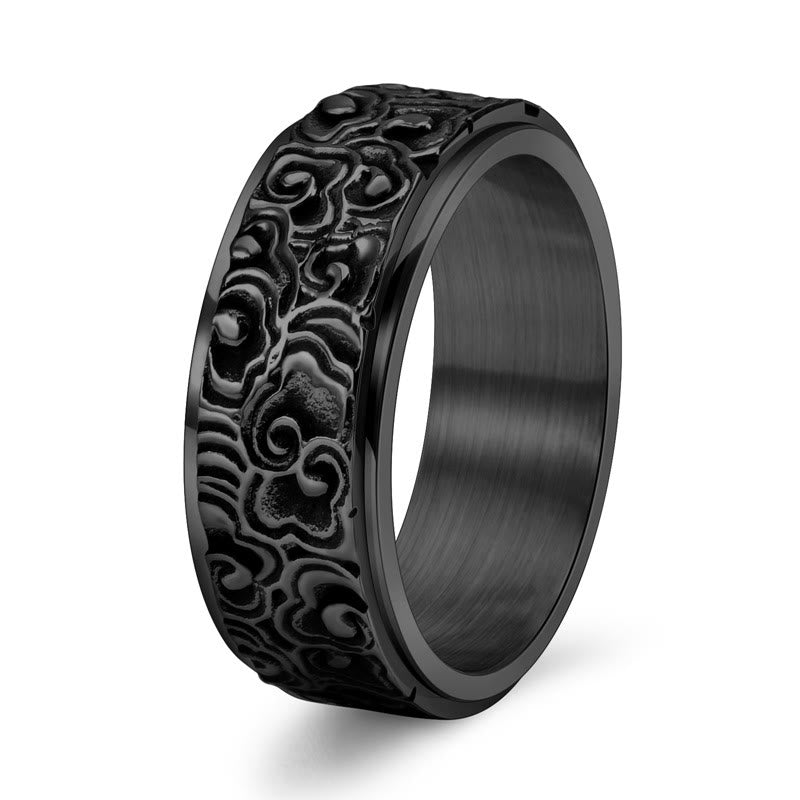 Bague rotative en acier titane sculptée avec motif de nuages de bon augure et Buddha Stones