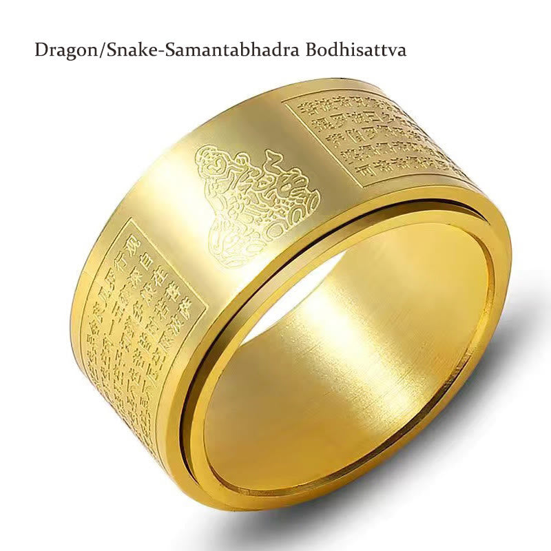 Bague rotative calme en acier titane sculpté avec Buddha Stones et zodiaque chinois