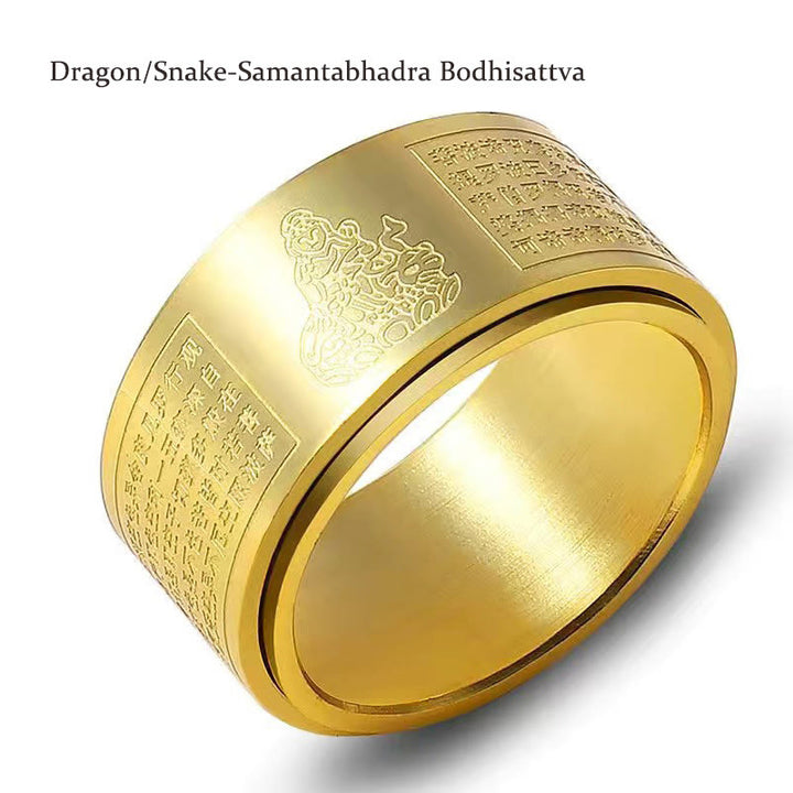 Bague rotative calme en acier titane sculpté avec Buddha Stones et zodiaque chinois