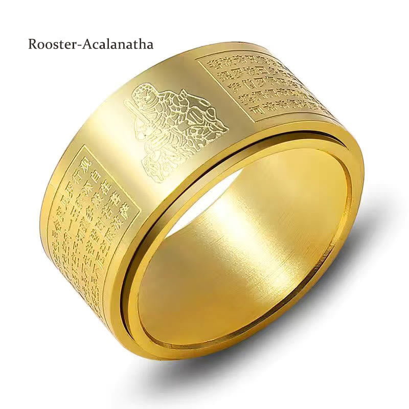 Bague rotative calme en acier titane sculpté avec Buddha Stones et zodiaque chinois
