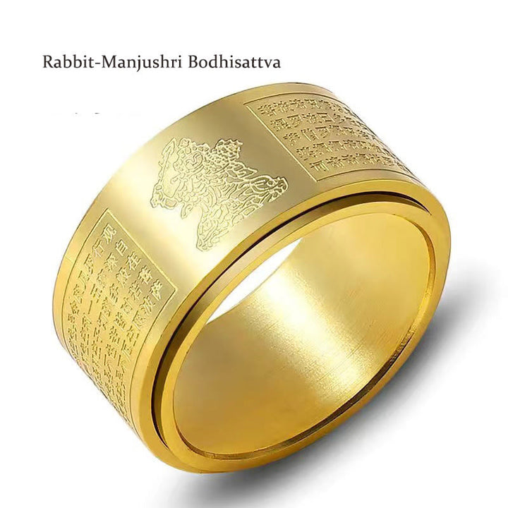 Bague rotative calme en acier titane sculpté avec Buddha Stones et zodiaque chinois