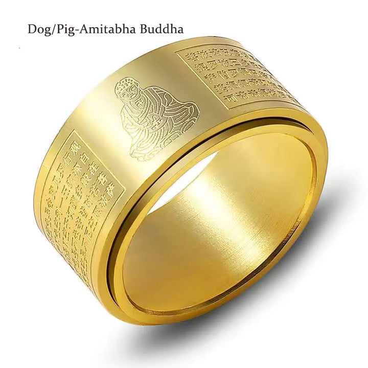Bague rotative calme en acier titane sculpté avec Buddha Stones et zodiaque chinois