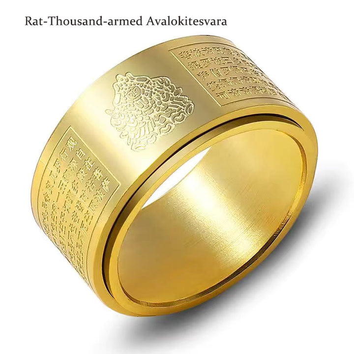 Bague rotative calme en acier titane sculpté avec Buddha Stones et zodiaque chinois