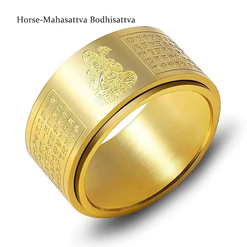 Bague rotative calme en acier titane sculpté avec Buddha Stones et zodiaque chinois