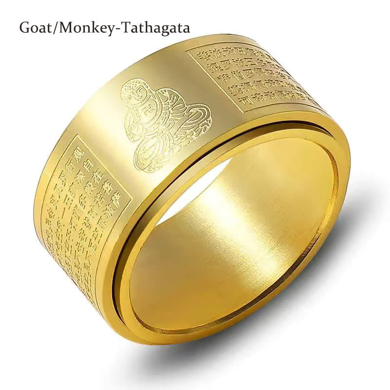 Bague rotative calme en acier titane sculpté avec Buddha Stones et zodiaque chinois