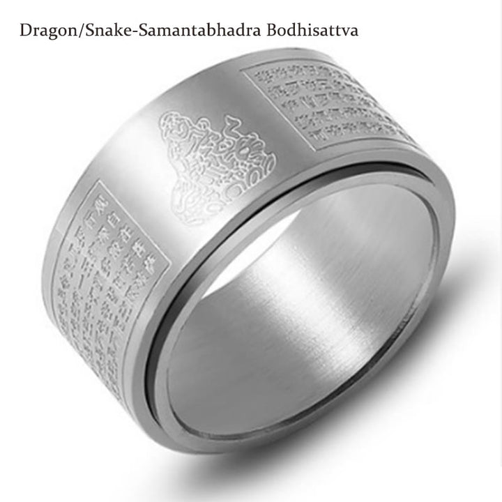 Bague rotative calme en acier titane sculpté avec Buddha Stones et zodiaque chinois