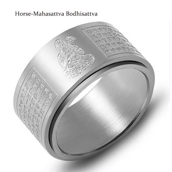 Bague rotative calme en acier titane sculpté avec Buddha Stones et zodiaque chinois