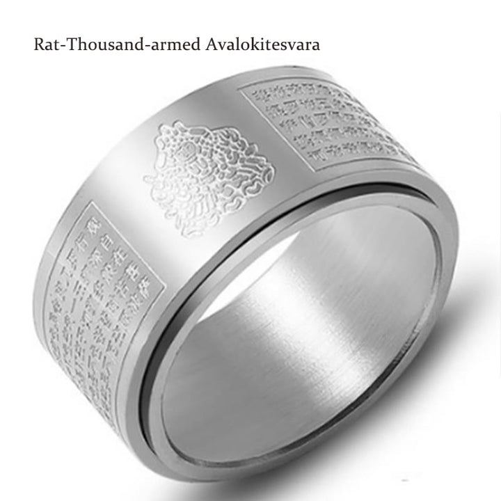 Bague rotative calme en acier titane sculpté avec Buddha Stones et zodiaque chinois