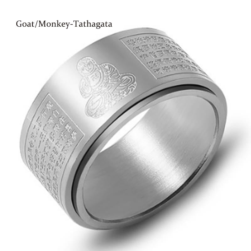 Bague rotative calme en acier titane sculpté avec Buddha Stones et zodiaque chinois