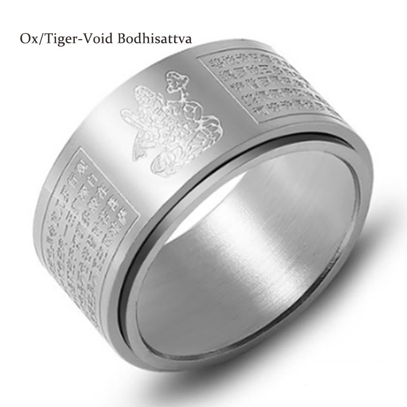 Bague rotative calme en acier titane sculpté avec Buddha Stones et zodiaque chinois