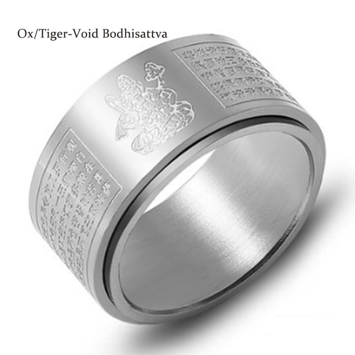 Bague rotative calme en acier titane sculpté avec Buddha Stones et zodiaque chinois