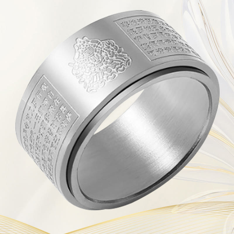 Bague rotative calme en acier titane sculpté avec Buddha Stones et zodiaque chinois