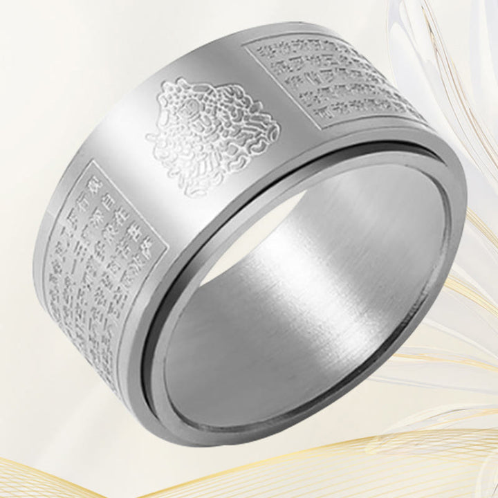 Bague rotative calme en acier titane sculpté avec Buddha Stones et zodiaque chinois