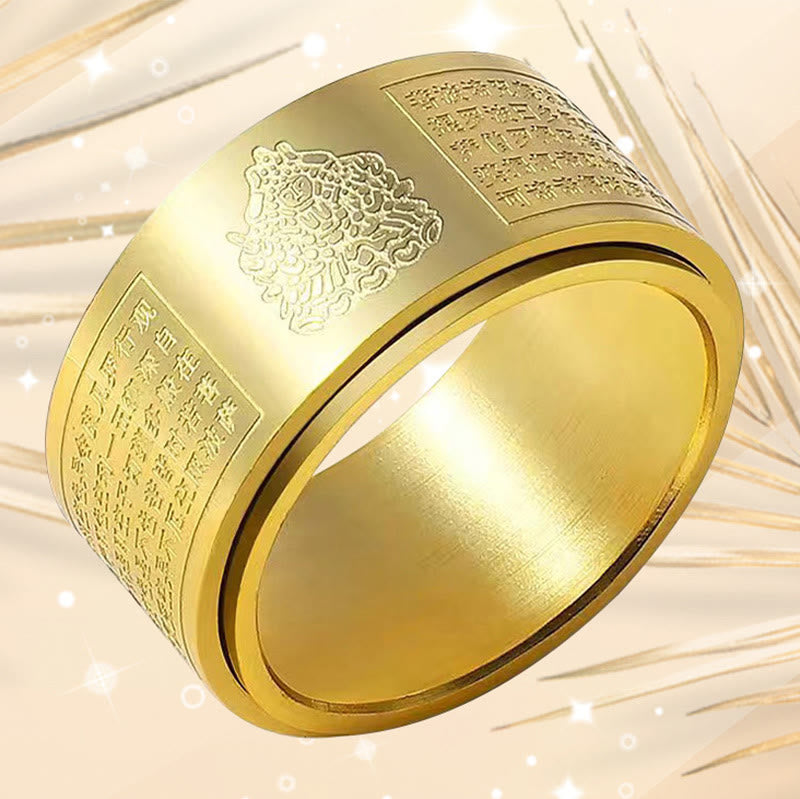 Bague rotative calme en acier titane sculpté avec Buddha Stones et zodiaque chinois