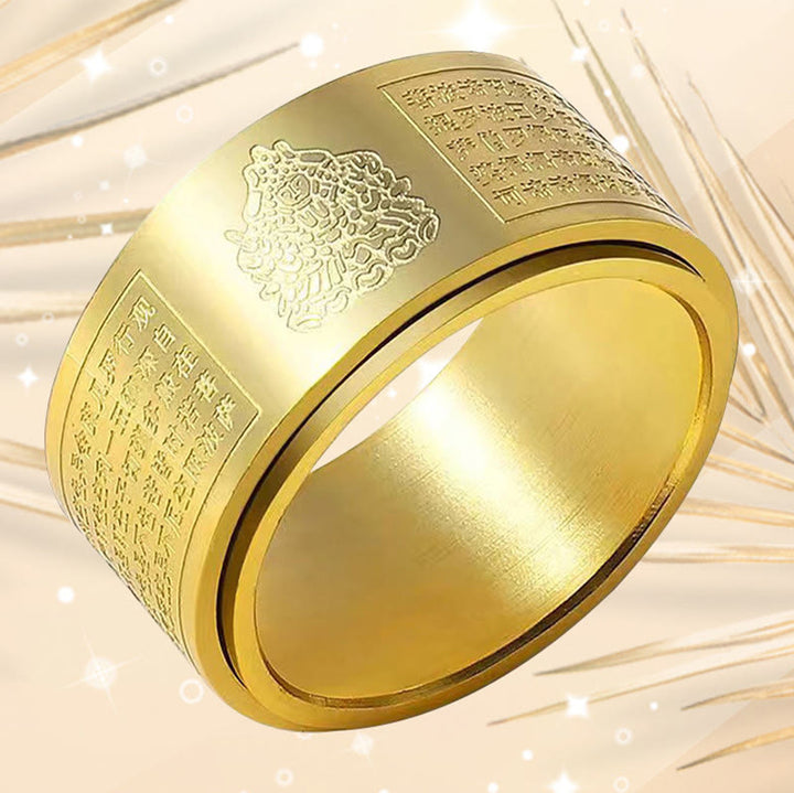 Bague rotative calme en acier titane sculpté avec Buddha Stones et zodiaque chinois