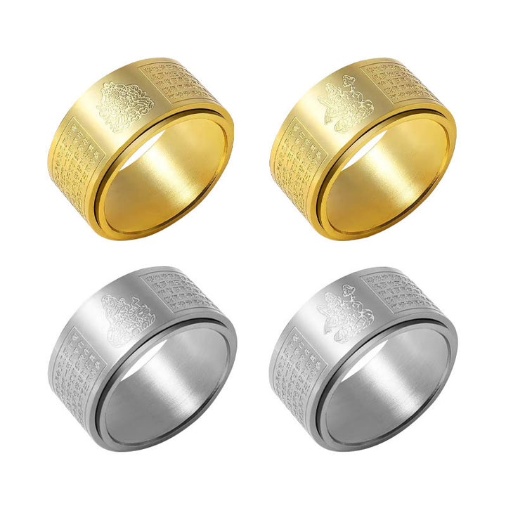 Bague rotative calme en acier titane sculpté avec Buddha Stones et zodiaque chinois