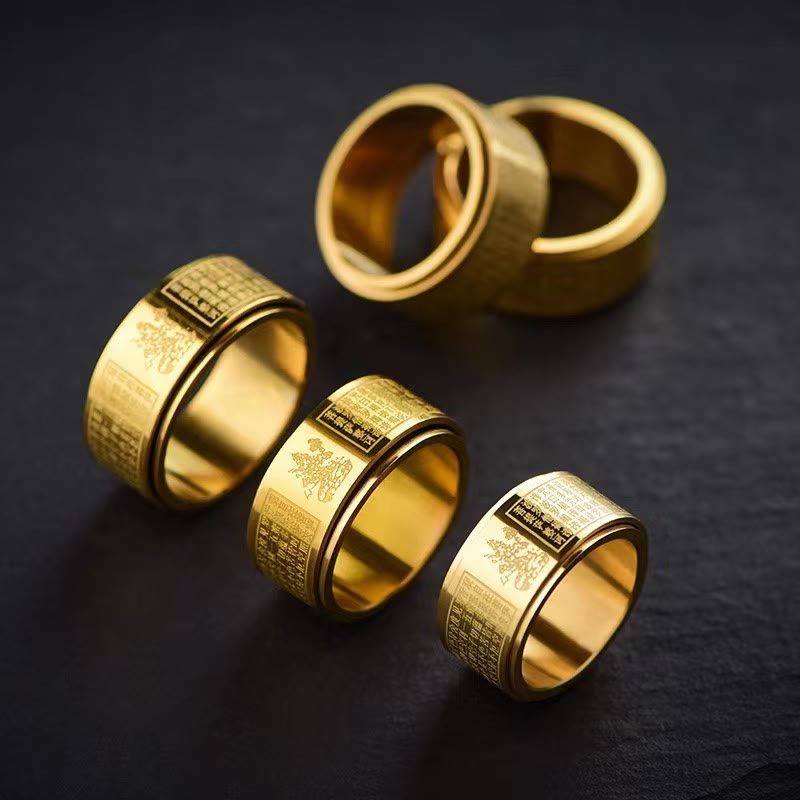 Bague rotative calme en acier titane sculpté avec Buddha Stones et zodiaque chinois