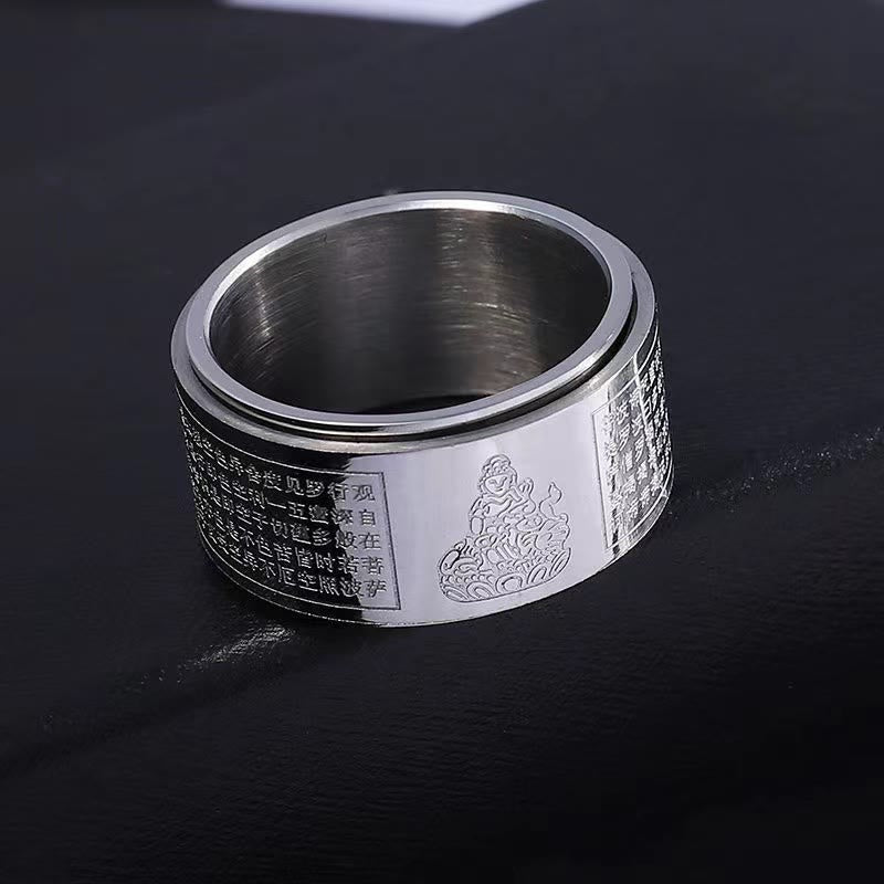 Bague rotative calme en acier titane sculpté avec Buddha Stones et zodiaque chinois