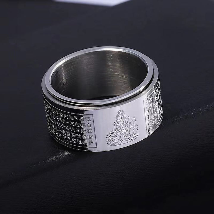 Bague rotative calme en acier titane sculpté avec Buddha Stones et zodiaque chinois